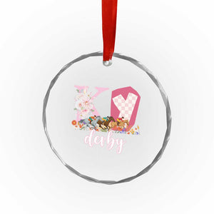Retro Floral KY Horse Racing Graphic Crystal Glass Ornament Pink Gingham Southern Belle Derby Day Aesthetic TS02 Print Your Wear