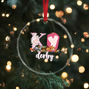 Retro Floral KY Horse Racing Graphic Crystal Glass Ornament Pink Gingham Southern Belle Derby Day Aesthetic TS02 Print Your Wear