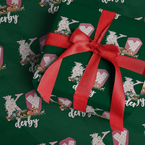 Retro Floral KY Horse Racing Graphic Wrapping Paper Roll Pink Gingham Southern Belle Derby Day Aesthetic TS02 Green Print Your Wear