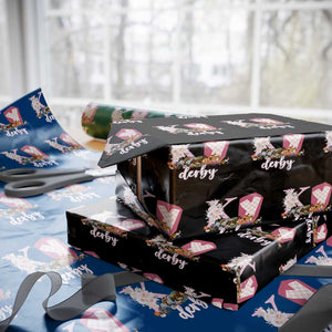 Retro Floral KY Horse Racing Graphic Wrapping Paper Roll Pink Gingham Southern Belle Derby Day Aesthetic TS02 Black Print Your Wear