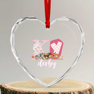 Retro Floral KY Horse Racing Graphic Heart Crystal Glass Ornament Pink Gingham Southern Belle Derby Day Aesthetic TS02 Transparent Glass 3'' Heart Print Your Wear