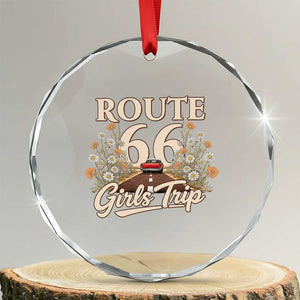 Retro Floral Route Highway 66 Girls Trip Road Trip Crystal Glass Ornament TS12 Transparent Glass 3'' Circle Print Your Wear