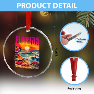 Retro Florida Beach Crystal Glass Ornament Summer Vacation Gift