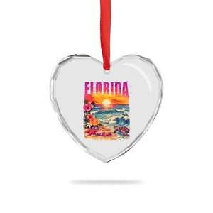 Retro Florida Beach Heart Crystal Glass Ornament Summer Vacation Gift
