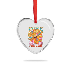 Retro Free Portland Patriotic Heart Crystal Glass Ornament Oregon Freedom Trippy 70s Mushroom Graphic TS02 Print Your Wear