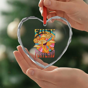 Retro Free Portland Patriotic Heart Crystal Glass Ornament Oregon Freedom Trippy 70s Mushroom Graphic TS02 Print Your Wear