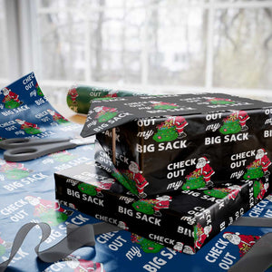 Retro Funny Santa Wrapping Paper Roll Christmas Joke Check Out My Big Sack TS10 Black Print Your Wear