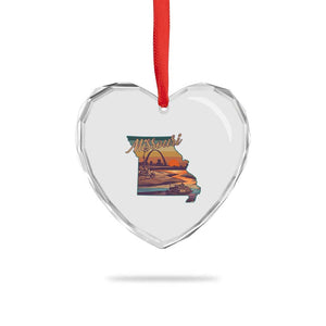 Retro Gateway Arch St Louis Missouri Map Outline Heart Crystal Glass Ornament
