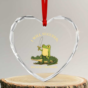 Retro Goblincore Sword Frog Riding Alligator Meme Heart Crystal Glass Ornament I Will Succeed Because I Am Insane Chaotic Motivation