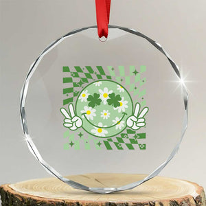 Retro Groovy Shamrock Smile Face St Patricks Day Crystal Glass Ornament TS10 Transparent Glass 3'' Circle Print Your Wear