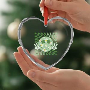 Retro Groovy Shamrock Smile Face St Patricks Day Heart Crystal Glass Ornament TS10 Print Your Wear