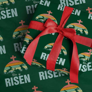 Retro He is Risen Wrapping Paper Roll Bunny Easter Cross Christian Religious Jesus Has Risen TS10 Green Print Your Wear