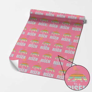Retro He is Risen Wrapping Paper Roll Bunny Easter Cross Christian Religious Jesus Has Risen TS10 Pink Print Your Wear