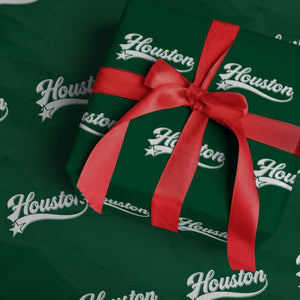 Retro Houston Wrapping Paper Roll Varsity Script Vintage Sports Jersey Style 80s 90s TS10 Green Print Your Wear