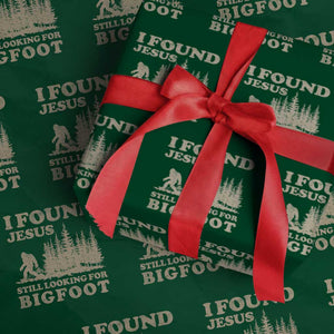 Retro I Found Jesus Still Looking For Bigfoot Wrapping Paper Roll Vintage Sasquatch Believer Funny Christian Humor TS10 Green Print Your Wear