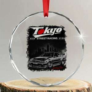 Retro JDM Drift Car Crystal Glass Ornament Japanese Tokyo Japan Drifting Race Car TS10 Transparent Glass 3'' Circle Print Your Wear