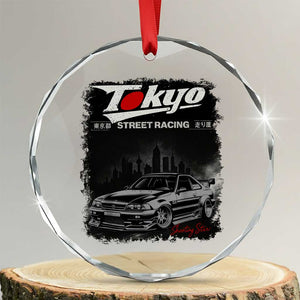 Retro JDM Drift Car Crystal Glass Ornament Japanese Tokyo Japan Drifting Race Car TS10 Transparent Glass 3'' Circle Print Your Wear