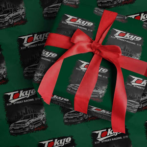 Retro JDM Drift Car Wrapping Paper Roll Japanese Tokyo Japan Drifting Race Car TS10 Green Print Your Wear