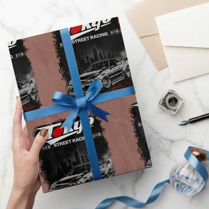 Retro JDM Drift Car Wrapping Paper Roll Japanese Tokyo Japan Drifting Race Car TS10 Mocha Print Your Wear