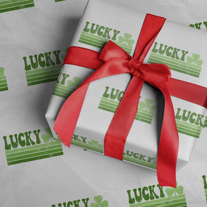 Retro Lucky Wrapping Paper Roll St Patricks Day Irish Shamrock TS10 White Print Your Wear