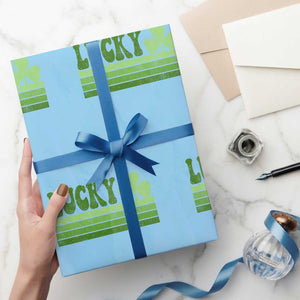 Retro Lucky Wrapping Paper Roll St Patricks Day Irish Shamrock TS10 Light Blue Print Your Wear