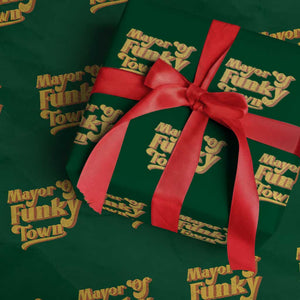 Retro Mayor of Funky Town Wrapping Paper Roll Funny Vintage 70s Disco Party TS10 Green Print Your Wear