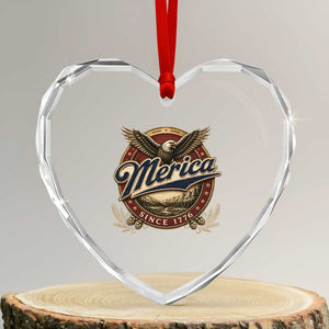 Retro Merica Eagle 4th Of July Heart Crystal Glass Ornament Vintage 1776 Independence Day