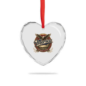 Retro Merica Eagle 4th Of July Heart Crystal Glass Ornament Vintage 1776 Independence Day