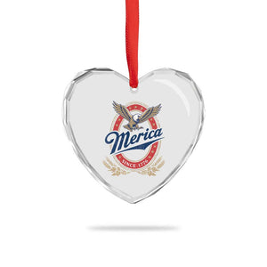 Retro Merica Eagle Funny 4th Of July Heart Crystal Glass Ornament Vintage Independence Day 1776