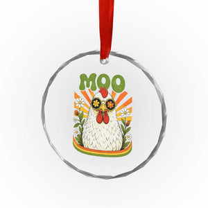 Retro Moo Chicken Wearing Sunglasses Graphic Crystal Glass Ornament Funny Groovy Farm Animal Pun Vintage Sunburst