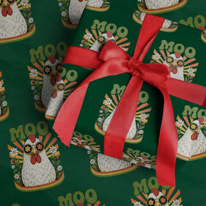 Retro Moo Chicken Wearing Sunglasses Graphic Wrapping Paper Roll Funny Groovy Farm Animal Pun Vintage Sunburst