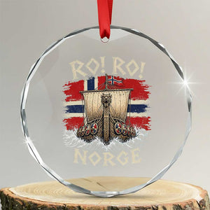 Retro Norge Viking Longship Ro Ro Crystal Glass Ornament Patriotic Norge Norwegian Flag Funny Rowing Support TS02 Transparent Glass 3'' Circle Print Your Wear