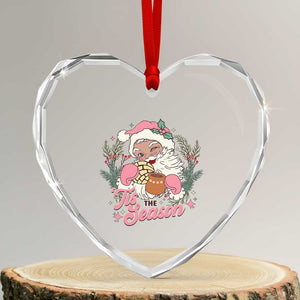 Retro Pink Santa Heart Crystal Glass Ornament Tis The Season Feliz Navidad Latin America Mexican Christmas TS02 Transparent Glass 3'' Heart Print Your Wear