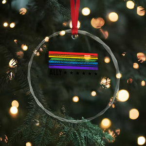 Retro Rainbow Ally Distressed Stripes Graphic Crystal Glass Ornament LGBTQ Support Pride Month TS02 Print Your Wear