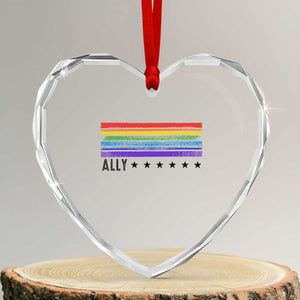 Retro Rainbow Ally Distressed Stripes Graphic Heart Crystal Glass Ornament LGBTQ Support Pride Month