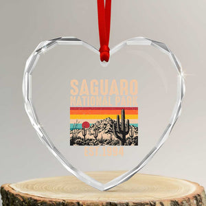 Retro Saguaro National Park Arizona EST 1994 Heart Crystal Glass Ornament Desert Cactus Sunset Hiking Camping Nature Souvenir