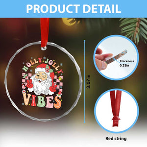 Retro Santa Xmas Crystal Glass Ornament Groovy Cute Santa Claus Christmas Vibes Xmas TS02 Print Your Wear