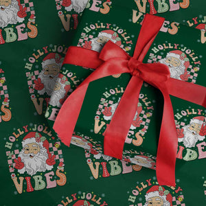 Retro Santa Xmas Wrapping Paper Roll Groovy Cute Santa Claus Christmas Vibes Xmas TS02 Green Print Your Wear