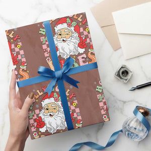 Retro Santa Xmas Wrapping Paper Roll Groovy Cute Santa Claus Christmas Vibes Xmas TS02 Mocha Print Your Wear