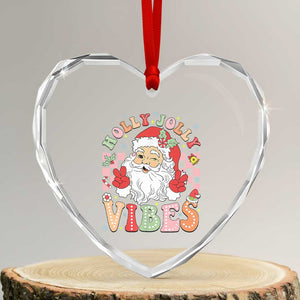 Retro Santa Xmas Heart Crystal Glass Ornament Groovy Cute Santa Claus Christmas Vibes Xmas TS02 Transparent Glass 3'' Heart Print Your Wear