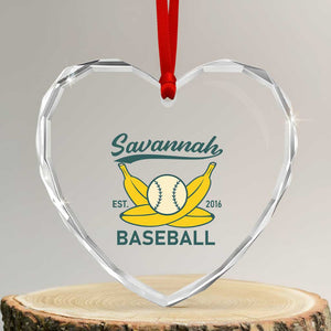 Retro Savannah Baseball Est. 2016 Heart Crystal Glass Ornament Funny Banana and Ball Vintage Sports TS02 Transparent Glass 3'' Heart Print Your Wear