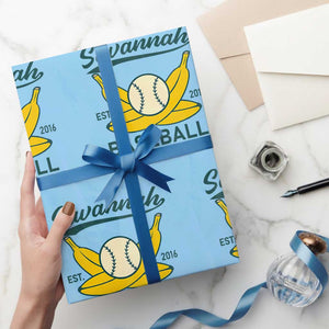 Retro Savannah Baseball Est. 2016 Wrapping Paper Roll Funny Banana and Ball Vintage Sports TS02 Light Blue Print Your Wear