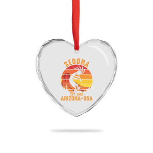 Retro Sedona Arizona Dancing Kokopelli Heart Crystal Glass Ornament Southwest Native Symbol Desert Heritage Established 1902