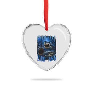 Retro Sharks Heart Crystal Glass Ornament Swim Fast Eat Ass Vintage 90s Bootleg Graphic TS10 Print Your Wear