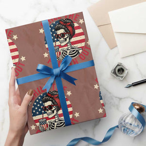 Retro Skeleton 4th of July Wrapping Paper Roll Chill The Fourth Out Funny Patriotic American Flag TS02 Mocha Print Your Wear