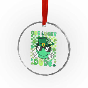Retro St Patrick's Day Crystal Glass Ornament One Lucky Dude Green Checkered Heart Groovy TS02 Print Your Wear