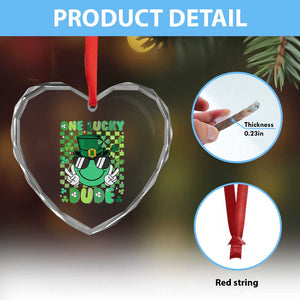 Retro St Patrick's Day Heart Crystal Glass Ornament One Lucky Dude Green Checkered Heart Groovy TS02 Print Your Wear
