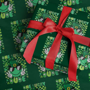 Retro St Patrick's Day Wrapping Paper Roll One Lucky Dude Green Checkered Heart Groovy TS02 Green Print Your Wear