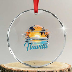 Retro Sunset Palm Tree Hawaii Crystal Glass Ornament Tropical Vacation Graphic