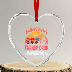 Retro Thanksgiving Turkey Drop Heart Crystal Glass Ornament Parachuting Turkeys Funny 70s Parody TS02 Transparent Glass 3'' Heart Print Your Wear
